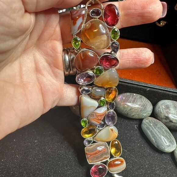 Incredible sterling silver, multi-stone (faceted and polished) bracelet! - Picture 14 of 16